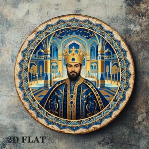 2D Metal Sign 8x8in Round Aluminum Plate Retro Persian King Royal Palace Decorative Plaque for Living Room Office Wall Decor Gif