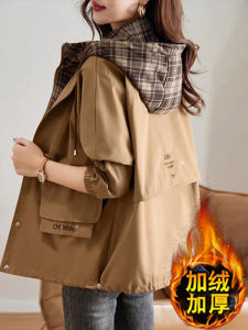 Loose Fleece Lined Thickened Casual Style Womens Windbreaker Coat Long Sleeve Zipper Closure Mid-Length Korean Version