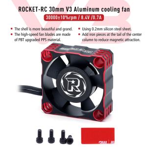 Rocket-RC 30mm 35mm 40mm V3 Metal Cooling Fan JST Plug 8.4V Aluminum 30000/21000/16000RPM for 1/10 RC Car Brushless Motor Part