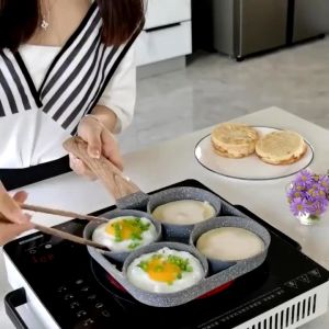 𝗦𝗜𝗠𝗣𝗟𝗘𝗛𝗢𝗨𝗦𝗘 NON STICK 4 Holes Fried Egg Burger Pan Frying Pan Breakfast Maker Machine / Kuali Telur Omelette