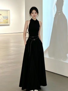 NIUVIES | Hepburn Style Sleeveless Black Long Dress Summer
