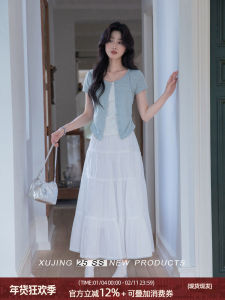 Slim Fit Blue Knitted round Neck Short Sleeve T-Shirt Simplicity Design Shoulder Width Appropriate Summer Top by Xujing Brand