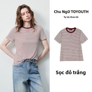 Toyouth | Áo Thun Sọc Cổ Tròn Slim Fit Wool Tencel