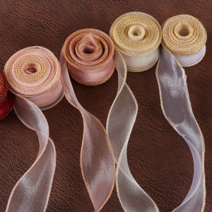 (10 yards/pack) 4cm Gold Border Wavy Yarn Gift Box Bouquet Packaging Material Bow Hair Accessories Handmade DIY Decorative Lace Ribbon
