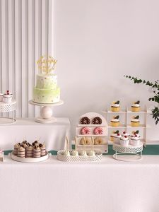 European Style Iron Art Dessert Table Display Stand Wedding Birthday Cake Stand Cream Color Ornament Decorative Tray