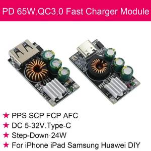 PD 65W QC3.0 Fast Charger Module DC 5-32V 24W Type-C Step-Down with PPS SCP FCP AFC for iPhone iPad Samsung Huawei DIY