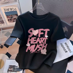 เสื้อยืดคอกลมแขนสั้นผ้าฝ้ายแท้สีขาว ทรงหลวม ทรงหลวม ไซส์ใหญ่ ลำลอง สไตล์อเมริกัน เสื้อตัวบน เทรนด์ใหม่ 2025