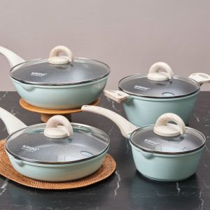 BOREINE AquaMint NonStick Granite Saucepan 18cm Saucepan Milk Pot/26cm Frying Pan/24cm Casserole/30cm Stirfry Wok