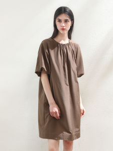 Miccbeirn | Silk Cotton Simple Design Commute Dress Elegant A-Line Midi Skirt Short Sleeve Round Neck Casual Style For Ladies In Summer