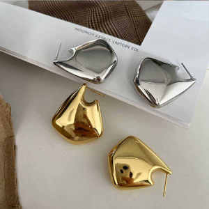 Gold Plated Large Hollow Irregular Smooth Surface Geometric Earrings: Simple Design & High-End Feeling