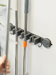 acuum Suction Cup Mop clip Holder with Hook Wall Kitchen Bathroom Mop Broom Brush Organizer Rack