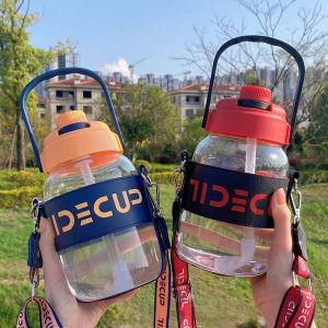 Stylish Large Capacity Handheld Glass Tumbler with Straw