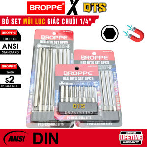 Mũi lục giác từ tính dài 150mm BROPPE | Đầu vặn ốc lục giác nam châm trợ lực thép S2 siêu bền nhiều kích cỡ chân lục giác ngắn 6.35mm | Bộ lục giác nam châm | Mũi vít lục giác chân 1/4"