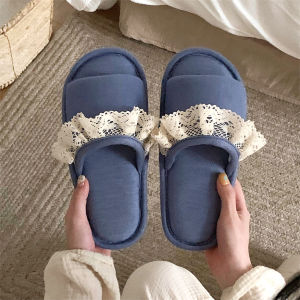 Dép Nữ Mùa Hè Đế Mềm Chống Trượt Ren Phong Cách Hàn Quốc Ngọt Ngào Đi Trong Nhà Dép Mùa Đông Bằng Vải Cotton Mùa Xuân