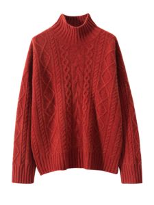 Loose Lazy Pure Cashmere Sweater Thickened Half High Collar Red Knitted Shirt Womens Autumn Winter Base Layer Long Sleeve
