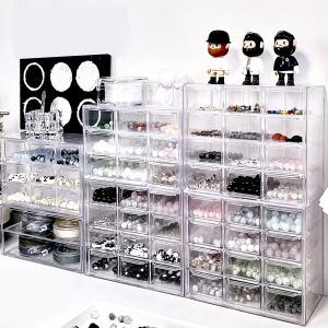 กล่องเก็บของแบบพับได้ ชั้นวางของสำหรับโต๊ะทำงานแบบฝังใน กันฝุ่น เครื่องประดับหิน กล่องใส่ลูกปัดแบบใส กล่องเก็บของมือทำ