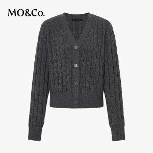MO&Co. | 100 Pure Wool Cable Knit V-neck Short Cardigan