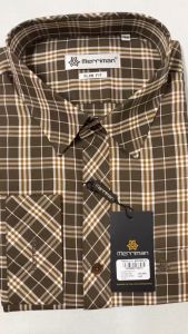 MERRIMAN SALE - Áo Sơ Mi MERRIMAN Tay Dài BROWN  Họa Tiết Caro Form Slim Fit Lai Bầu
