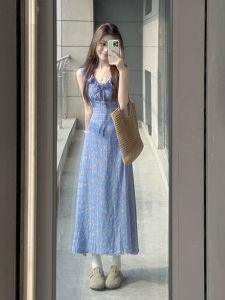 XUECAIQI | Large Size Elegant Blue Floral Dress
