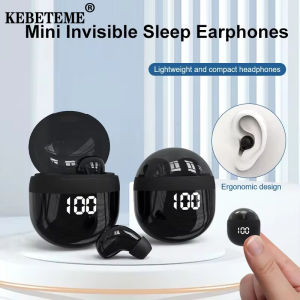 KEBETEME Mini Invisible Sleep Headphones TWS Bluetooth 5.3 Earphones with Mic IPX5 Waterproof Headset In-Ear Noise Reduction Earbuds