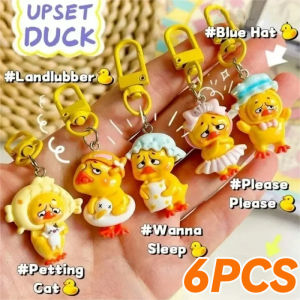 6PCS Cartoon Yellow Upsetduck Keychain Cute Upset Duck Doll Bag Pendant Decoration Car Keyring Couple Friends Gifts