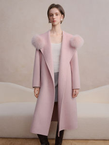 DUSHU | Luxurious Fox Fur Collar Bathrobe Style Oversized Womens Coat