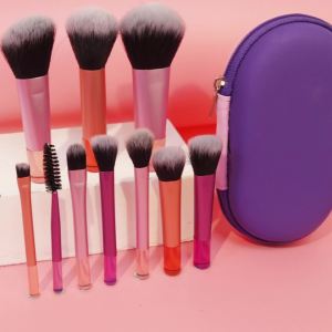 10pcs Mini Makeup Brush Set with Storage Bag Multicolor Short Handle Portable Makeup Brush Set Translucent Candy Color Makeup Brush Professional Beauty Makeup Tools