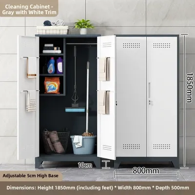 Modern Minimalist Metal Home Cleaning Tool Storage Cabinet for Balcony Bathroom Broom Mop Holder Detachable Household Dustpan
