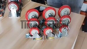 3/4/5 Pu Push Caster Wheel Trolley Red Caster Wheels Brake Trolley Wheel Fixed /Swivel / Brake
