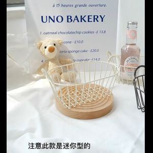 ตะกร้าผลไม้ขนาดเล็กแบบกลวงสไตล์อินส์ ตะกร้าด้ามไม้ อุปกรณ์ถ่ายภาพ เดสก์ท็อปหอพัก ตะกร้าเก็บของจิปาถะ