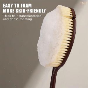 [J] 1Pcs Body Massage Brush 2 In 1 Long Handle Back Scrubber Natural Coconut Bristle Wet Dry Bath Brush