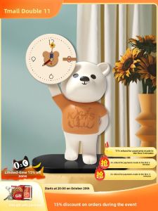 Cute Bear Table Clock Desktop Decorations Creative Silent Clock Childrens Room Study Desk Ornament Office Desk Standing Clock