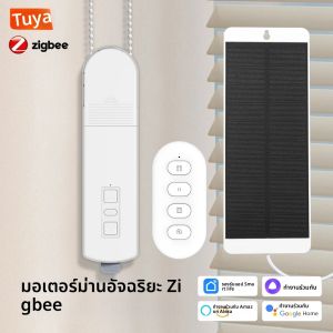 Tuya Zigbee สมาร์ทไฟฟ้าผ้าม่านมอเตอร์โซ่ Roller Blinds ดึงลูกปัดผ้าม่านสวิทช์ระบบแผงพลังงานแสงอาทิตย์ Alexa Google Home