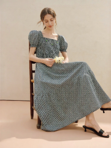 INMAN | 100 Xinjiang Cotton Vintage Plaid Puff Sleeve Summer New Women Dress