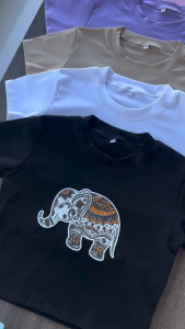 🪁🌥️เสื้อครอปแขนสั้นลายช้างชุด ผ้าคอตตอน สบาย สาวไซส์เล็ก มินิมอล