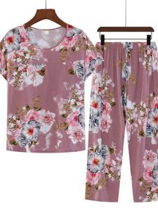 NUANKONG | Elderly Summer Short Sleeve 2-piece Outfit Homewear