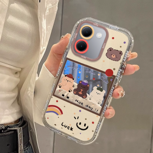 Cute Bear Party Silicone Phone Case for Vivo Y Series Full Cover Mirror Design Anti-Fall Protection Soft Shell Womens Style