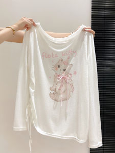 LUOSHAO | New Loose Cat Print Off-shoulder T-shirt