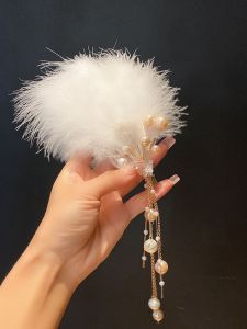 Elegant White Feather Pearl Tassel Edge Hair Clip Womens Wedding Updo Hair Clip Fashionable Hair Accessories
