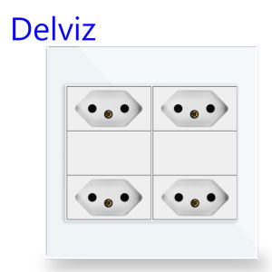Delviz Brazil Standard Power Outlet 10A/20A AC 110V~250V 120mm*120mm Crystal Glass Panel BR Electric plug 4 times Wall Socket