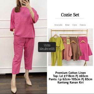 Cozie One Set Jumbo Setelan Wanita Terbaru One Set Katun Linen Premium Terlaris Kekinian