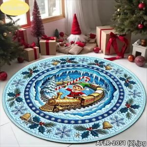 VIKAMA 3D Dây Kéo Tuần Lộc Giáng Sinh Thảm Tròn Mềm Mại Chống Trượt Trong Nhà Phòng Khách Phòng Ngủ Trang Trí Có Thể Giặt Được Lễ Hội Thảm Nhà
