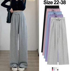 (S-4XL)High Waist Sports Jogger Pants for Women Summer Korean Style Straight Cut Wide-leg Slacks Pants Casual Long DanceTrouser Plus size