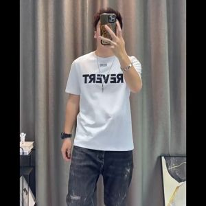 Mens Short-sleeved T-shirt 2025 Summer New Letter Embroidery Cotton Half-sleeved T-shirt High-end Mens Tops Trendy Brand Handsome Youth Clothing