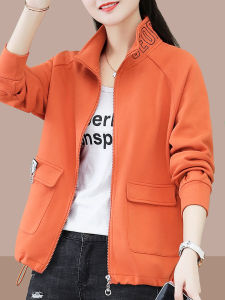 Zipped Open Cardigan Jacket Spring Autumn Wear Stand Collar Sweatshirt Women Anti Aging Loose Top Ladies Short Outerwear