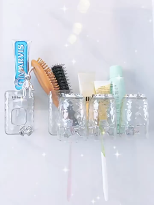 ABS Plastic Toothbrush Holder Toothbrush Rack Perforated Wall-Mounted Glacier Tooth Mug Bathroom Storage Gargle Cup Rack