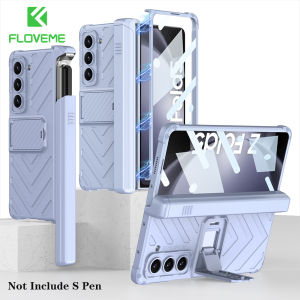 FLOVEME Armor With Front Screen Film Protector Hinge Protection Folding Phone Case For Samsung Galaxy Z Fold 5 5G Slide Pen Slot Holder With Kickstand Hard PC Anti-fall Shockproof Back Cover For Galaxy Z Fold 5