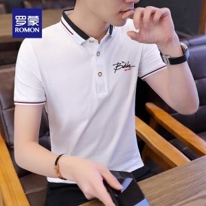 Lormen Mens Stripe Short Sleeve Polo Shirt Summer Thin Pure Cotton with Collar T-Shirt Business Casual Ice Silk Clothes