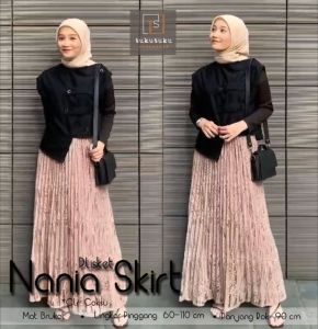 nania skirt rok brukat plisket wanita jumbo fit to XL terbaru mewah elegan