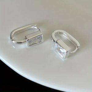 Huitan Simple Stylish Geometric Cubic Zirconia Hoop Earrings for Women Daily Wear Statement Accessories Trendy Jewelry Hot